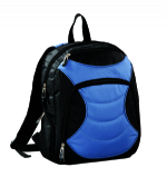 Zippered front pocket with organizer black and blue backpack